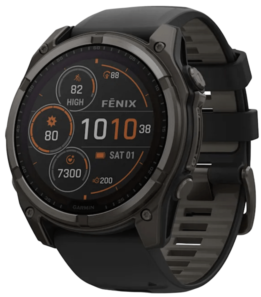 Garmin Fenix 8 Solar Sapphire DLC 51мм Темно-серые с черным ремешком