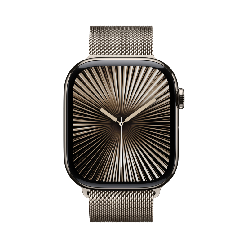 Apple Watch Series 10, 46 мм, корпус из титана цвета «титановый бежевый», «миланская петля» бежевого цвета M/L