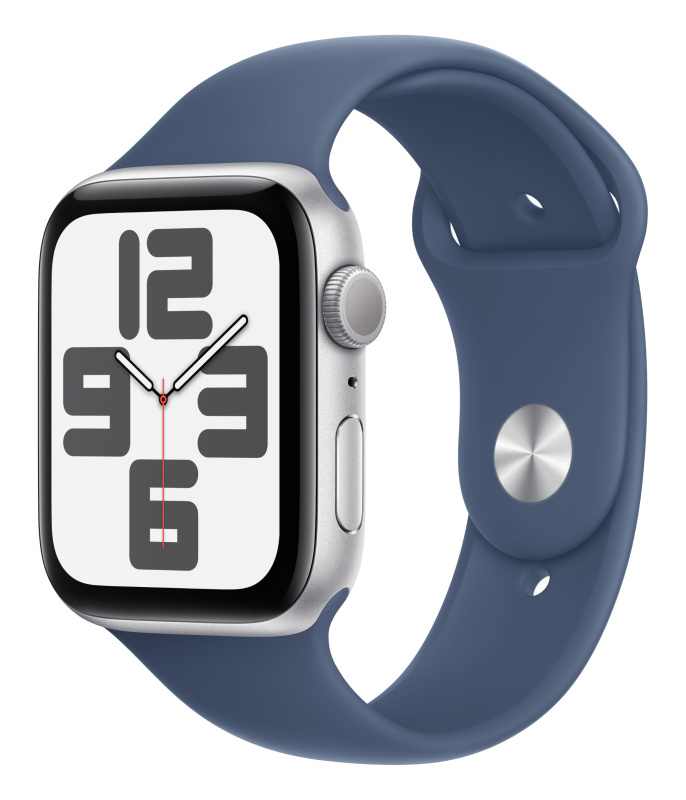 Apple Watch SE 2024, 44 мм, алюминий цвета "серебро", Denim Sport Band, S/M (MXEQ3)
