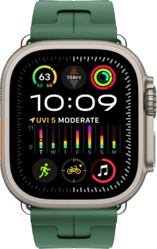 Apple Watch Ultra 2 Hermes GPS + Cellular, 49 мм, титановый корпус, резиновый ремешок зеленого цвета