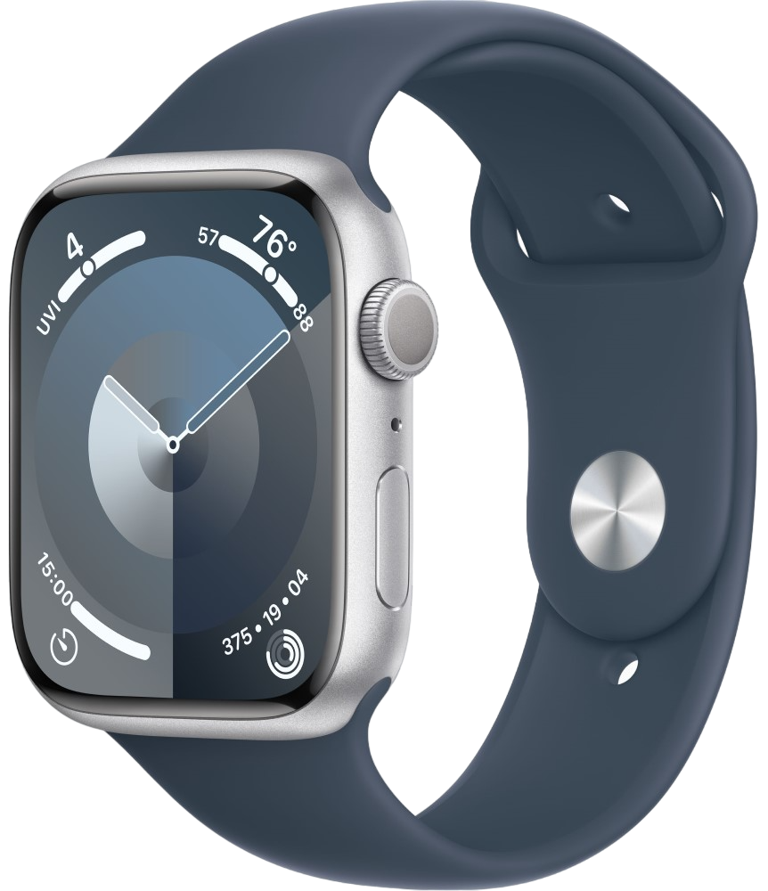 Apple Watch Series 9 GPS 41мм корпус из алюминия Серебро + ремешок Sport Band Штормовой синий