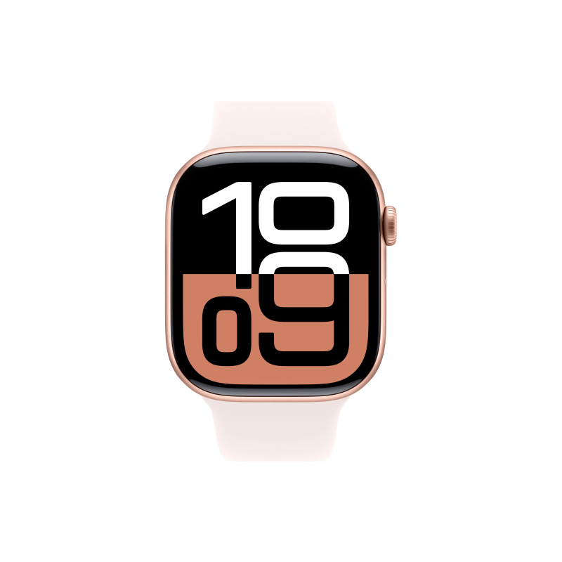 Apple Watch Series 10, 46 мм, корпус из алюминия цвета «розовое золото», спортивный ремешок цвета «румянец» M/L