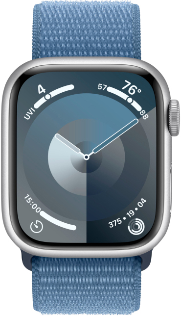 Apple Watch Series 9 GPS 45мм корпус из алюминия Серебро + ремешок Sport Loop Ледяной синий