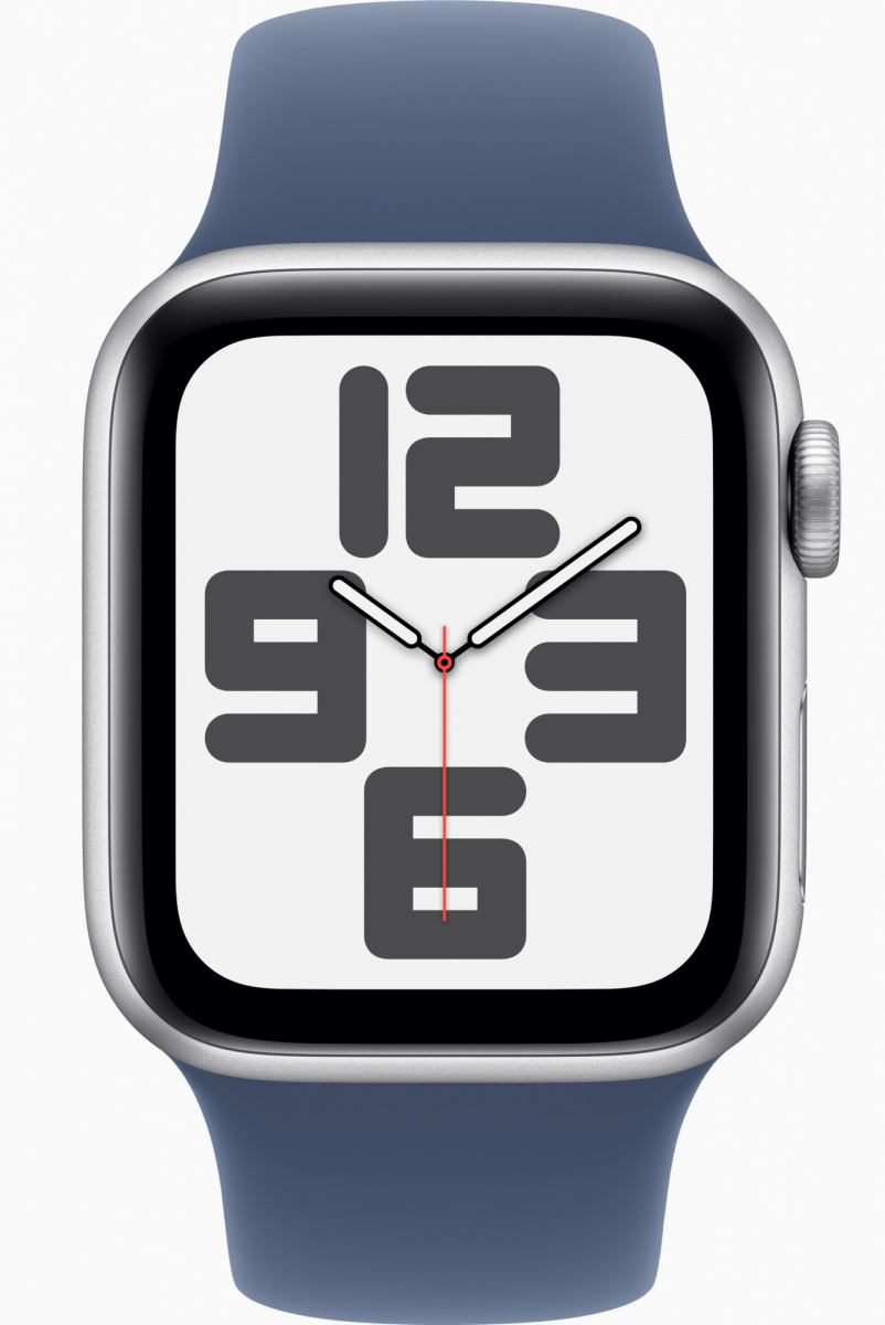 Apple Watch SE 2024, 40 мм, алюминий цвета "серебро", Denim Sport Band, S/M (MXEC3)