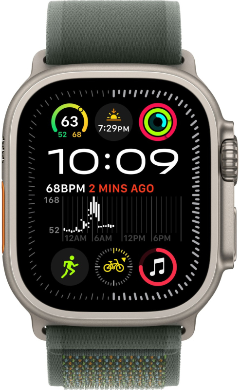 Apple Watch Ultra 2 GPS + Cellular, 49 мм, корпус из бежевого титана, ремешок Trail зеленого цвета, размер M