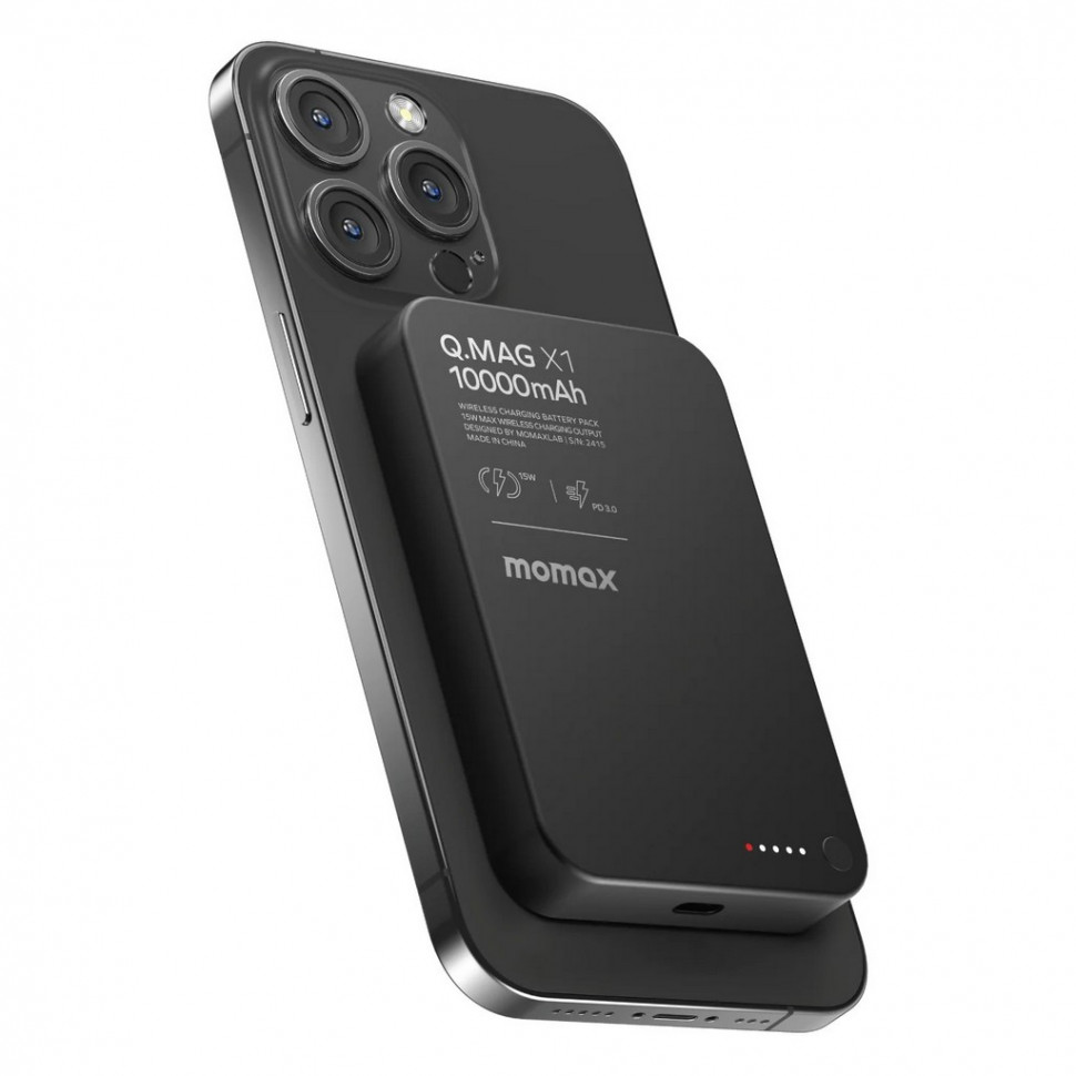 Беспроводное зарядное устройство Momax Q.Mag X1 10000 mAh, Черный титан