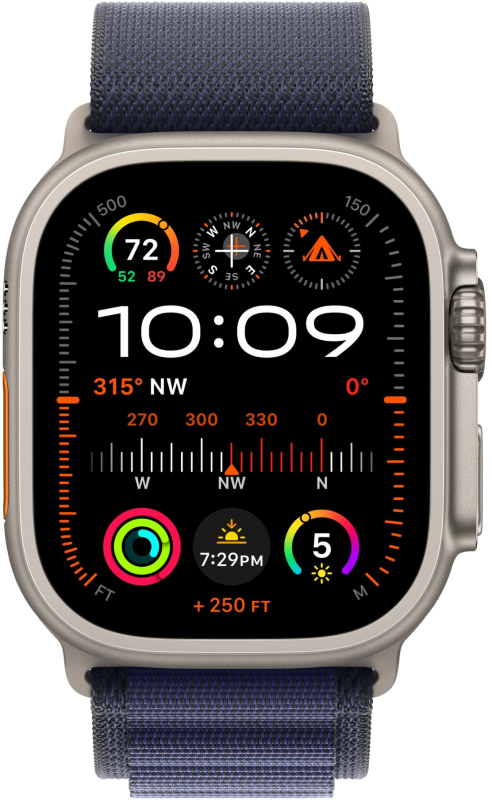 Apple Watch Ultra 2 GPS + Cellular, 49 мм, корпус из бежевого титана, ремешок Alpine темно-синего цвета, размер M