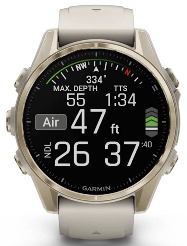 Garmin Fenix 8 Amoled Sapphire 43мм Золотые с серым силиконовым ремешком