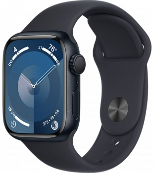 Apple Watch Series 9 GPS 45мм корпус из алюминия Темная ночь + ремешок Sport Band Темная ночь размер S/M (MR993)