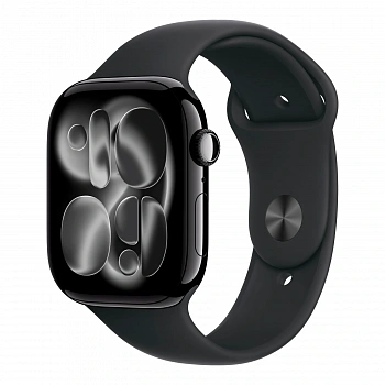 Apple Watch Series 11, 46 мм, алюминий цвета «Jet Black», спортивный ремешок "Black", M/L (MEUX4)