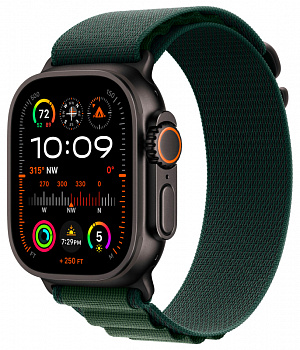 Apple Watch Ultra 2 GPS + Cellular, 49 мм, корпус из черного титана, ремешок Alpine зеленого цвета, размер размер S (MX4U3)